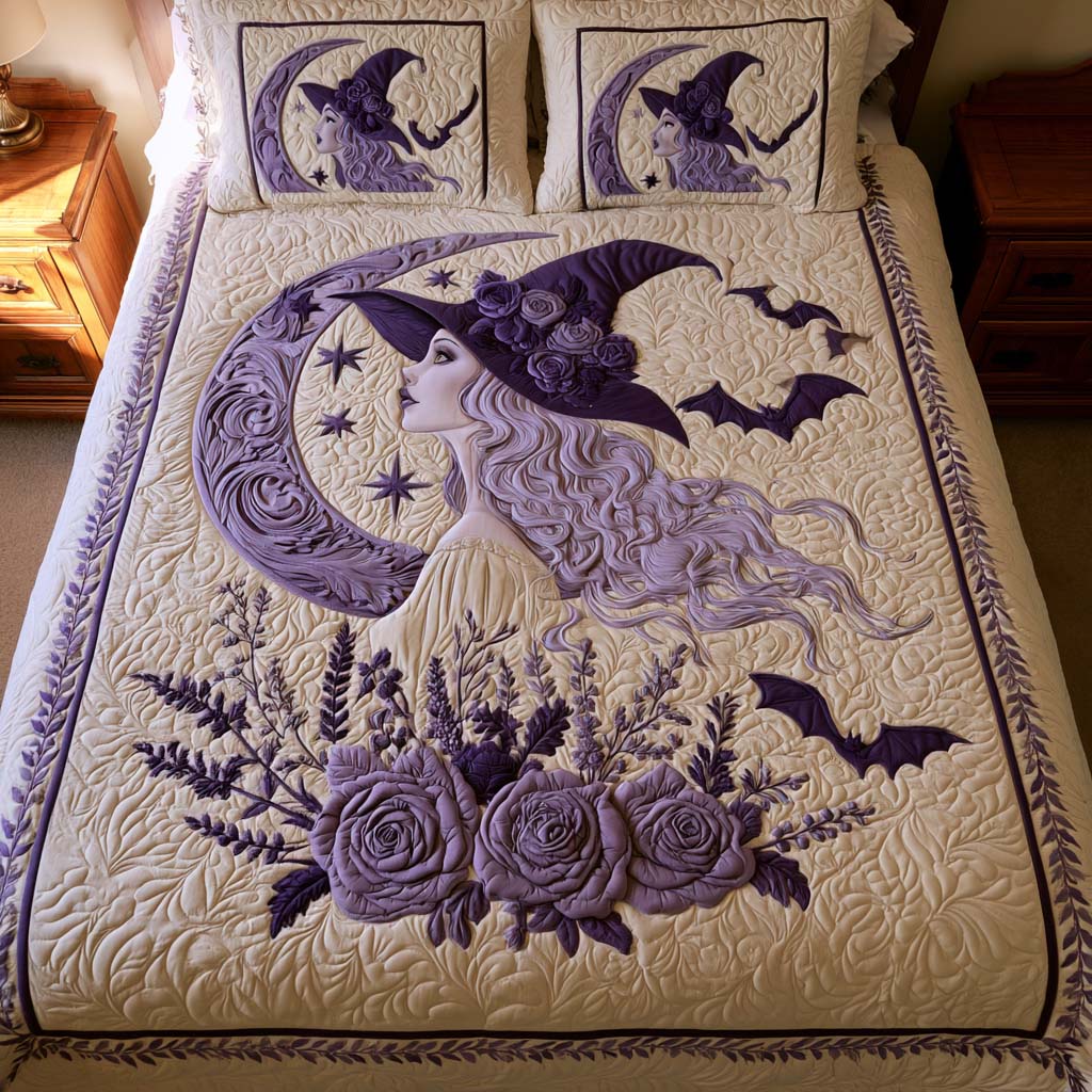 Lavender Crescent Witch Bamboo Quilt Bedding Set
