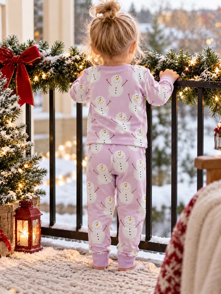 Lavender Snowman Wonderland Bamboo Two Piece Long Sleeve Pajama Set