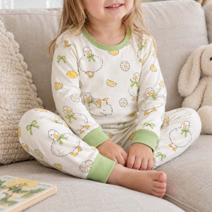 Lemon Daisy Ducks Bamboo Two Piece Long Sleeve Pajama Set