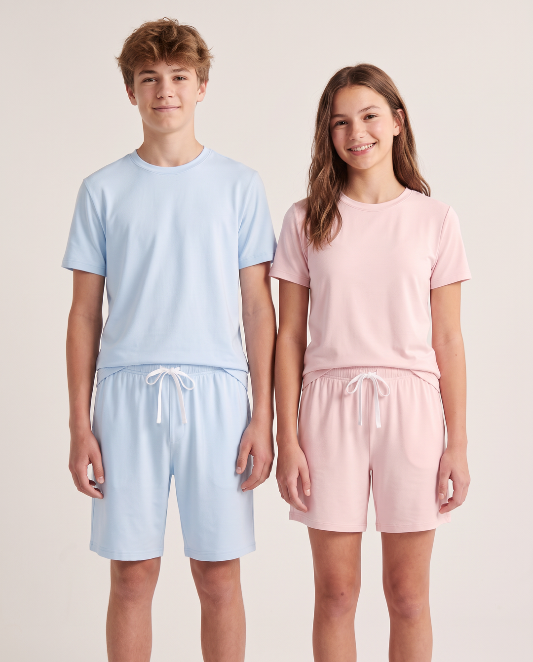 Solid Color Bamboo Unisex Short Sleeve Short Pajama Set