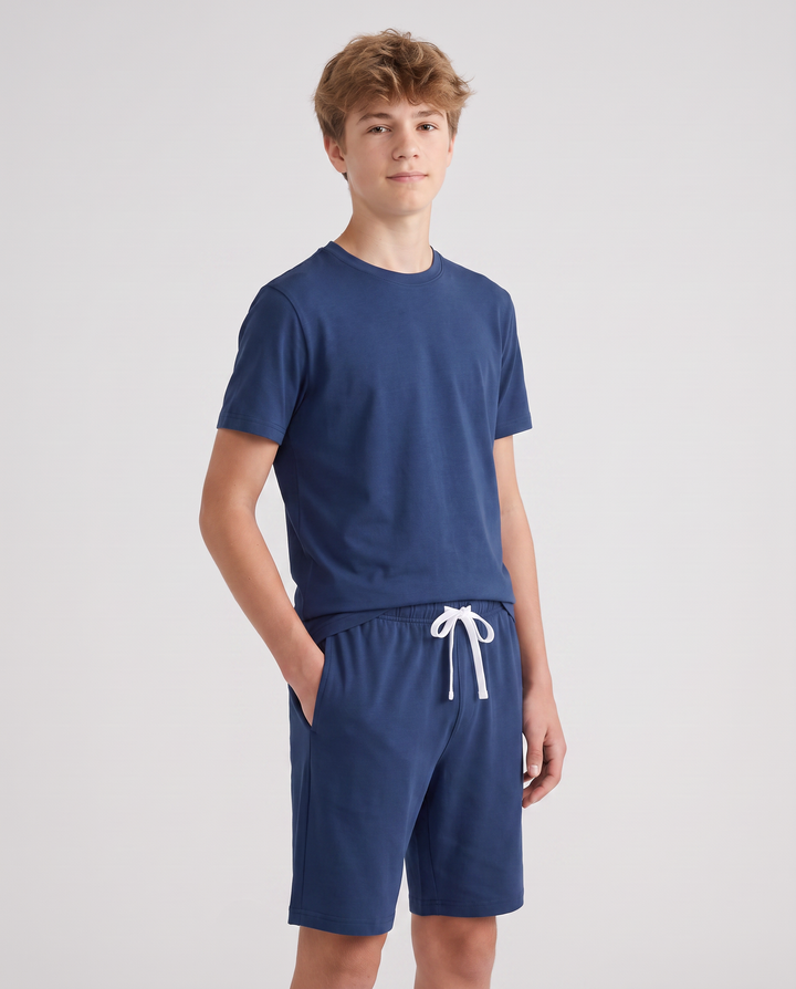Solid Color Bamboo Unisex Short Sleeve Short Pajama Set