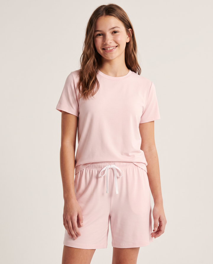 Solid Color Bamboo Unisex Short Sleeve Short Pajama Set