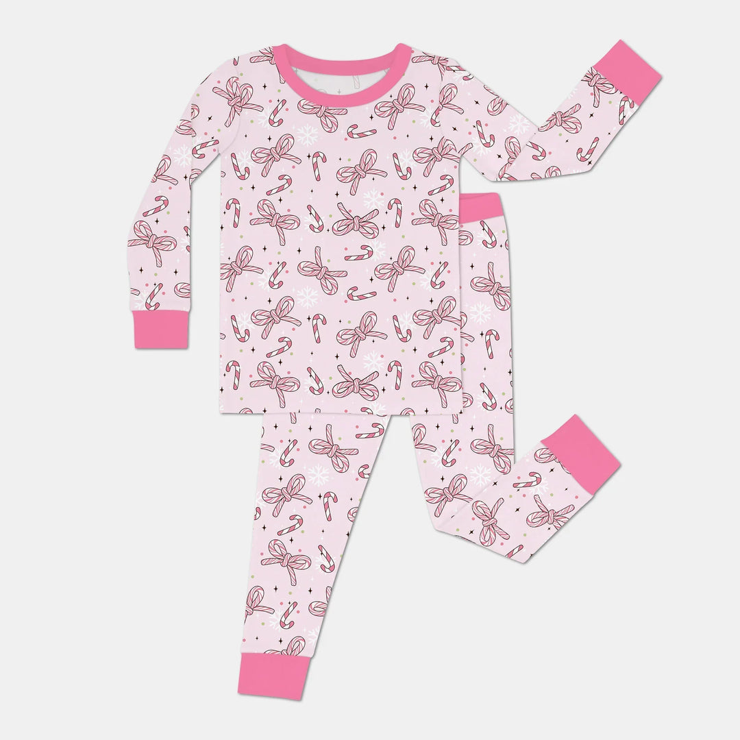 Pink Candy Bows Bamboo Two Piece Long Sleeve Pajama Set