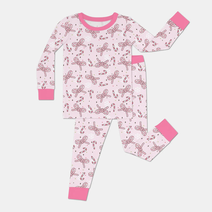 Pink Candy Bows Bamboo Two Piece Long Sleeve Pajama Set