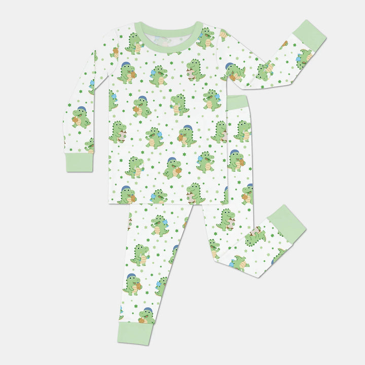 Shabbat Dinosaur Bamboo Two Piece Long Sleeve Pajama Set