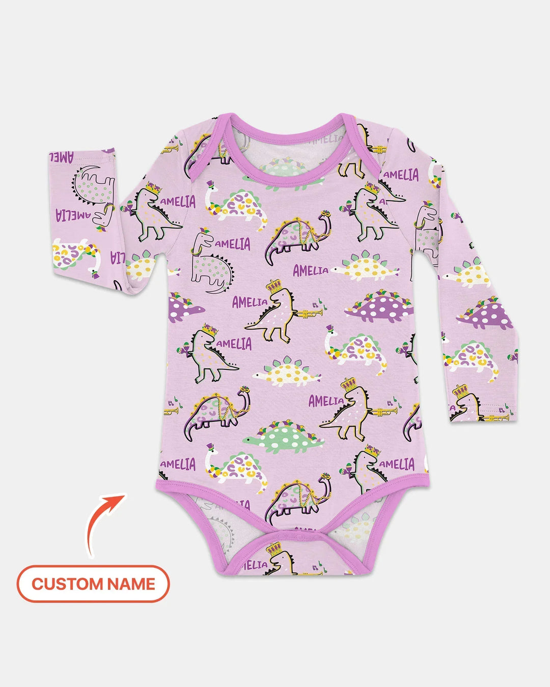 Custom Name Mardi Gras Saurus Buddy Bamboo Bodysuit