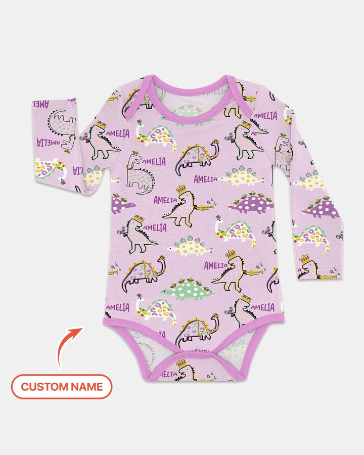 Custom Name Mardi Gras Saurus Buddy Bamboo Bodysuit