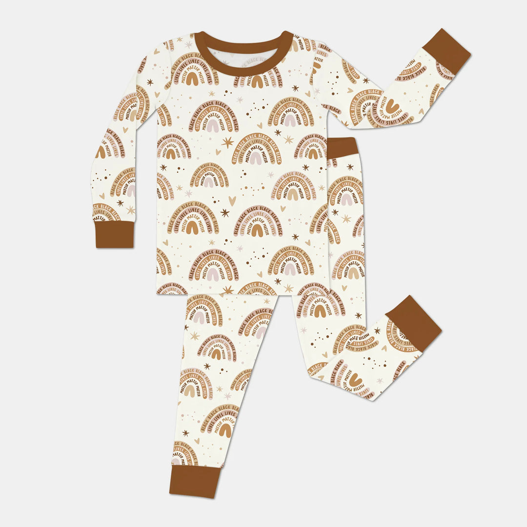 Back Lives Matter Rainbow Bamboo Two Piece Long Sleeve Pajama Set