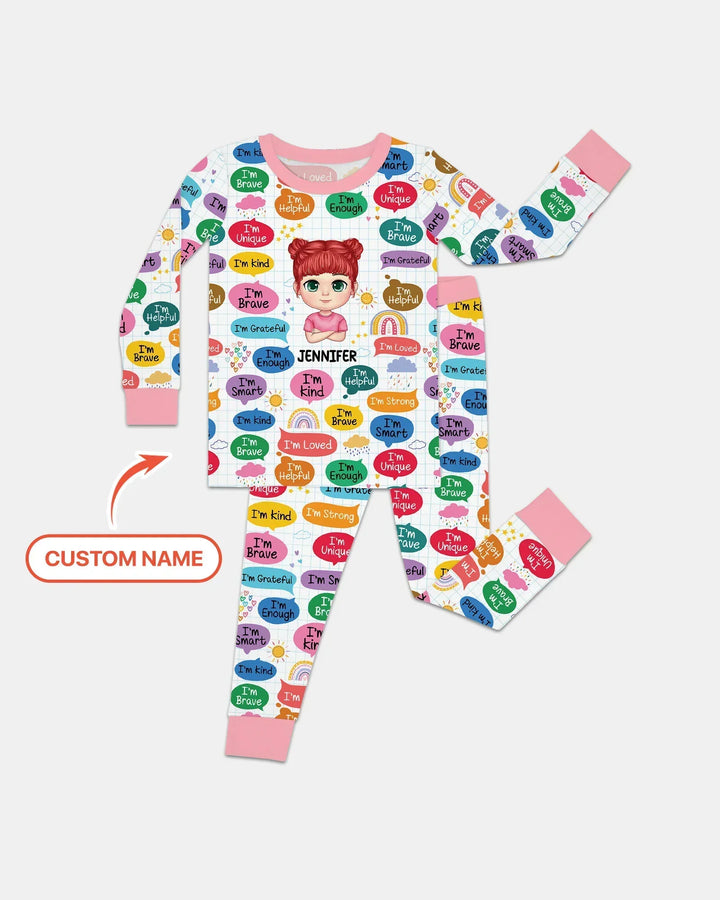 Personalized I'm Kind I'm Brave Bamboo Two Piece Long Sleeve Pajama Set