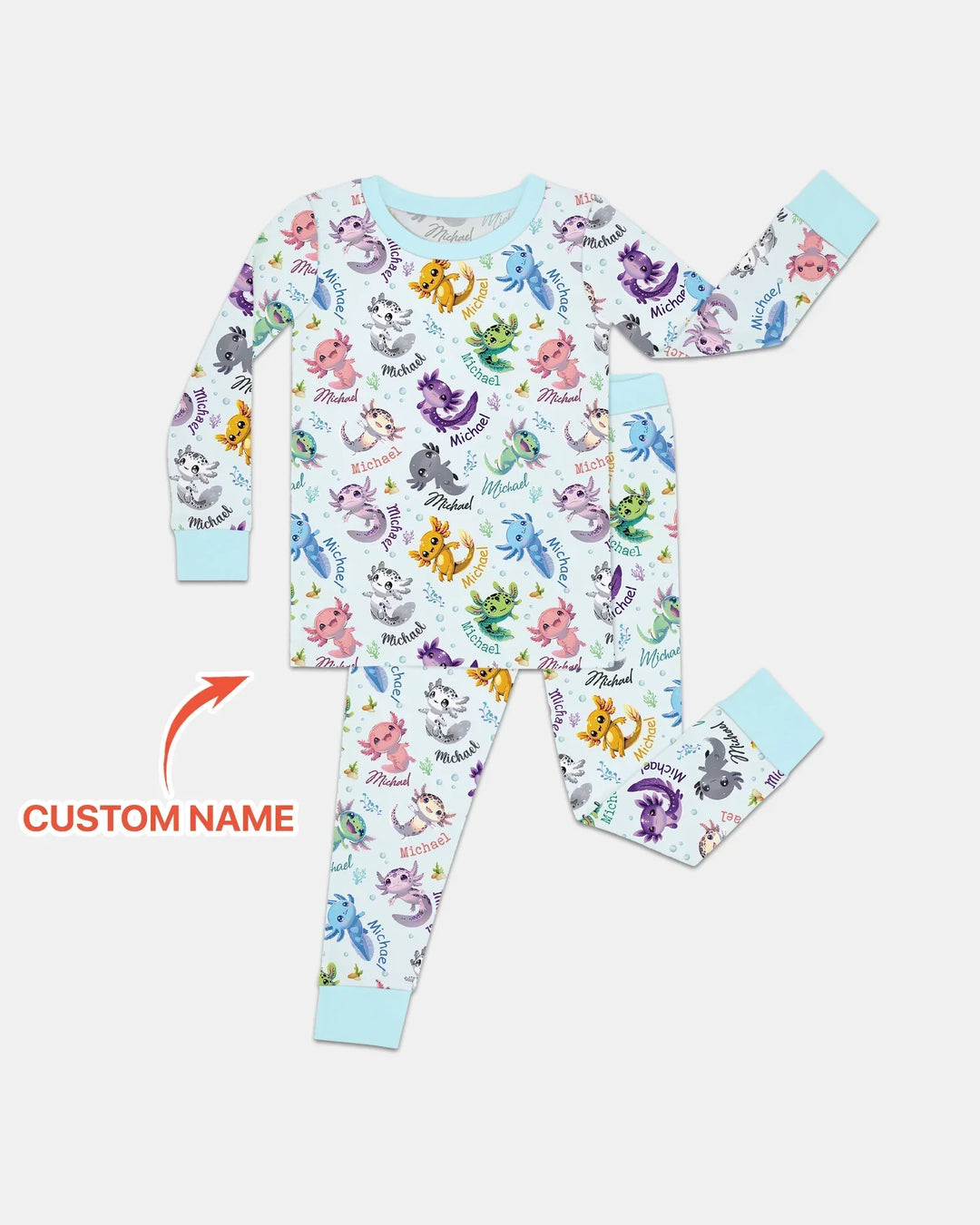 I Love You Axolotl Custom Name Bamboo Two Piece Long Sleeve Pajama Set