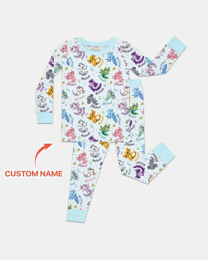 I Love You Axolotl Custom Name Bamboo Two Piece Long Sleeve Pajama Set