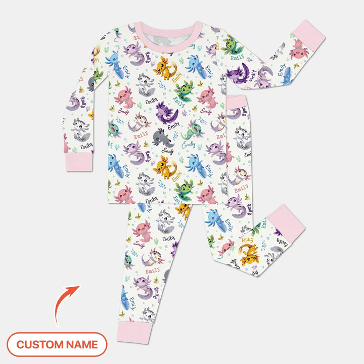 I Love You Axolotl Custom Name Bamboo Two Piece Long Sleeve Pajama Set
