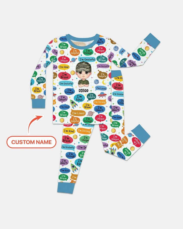 Personalized I'm Kind I'm Brave Bamboo Two Piece Long Sleeve Pajama Set