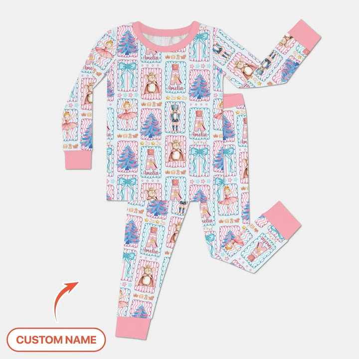 Custom Name Nutcracker Wonderland Bamboo Two Piece Long Sleeve Pajama Set
