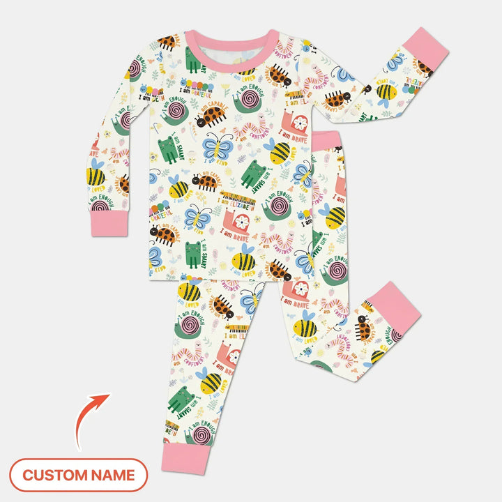 Spring Garden Custom Name Bamboo Two Piece Long Sleeve Pajama Set