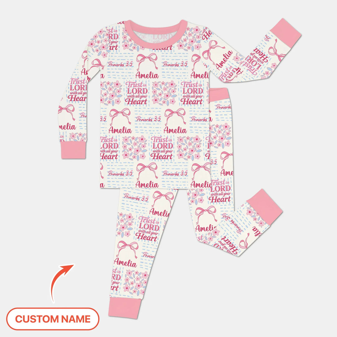 Trust The Lord With All Your Heart Custom Name Bamboo Two Piece Long Sleeve Pajama Set