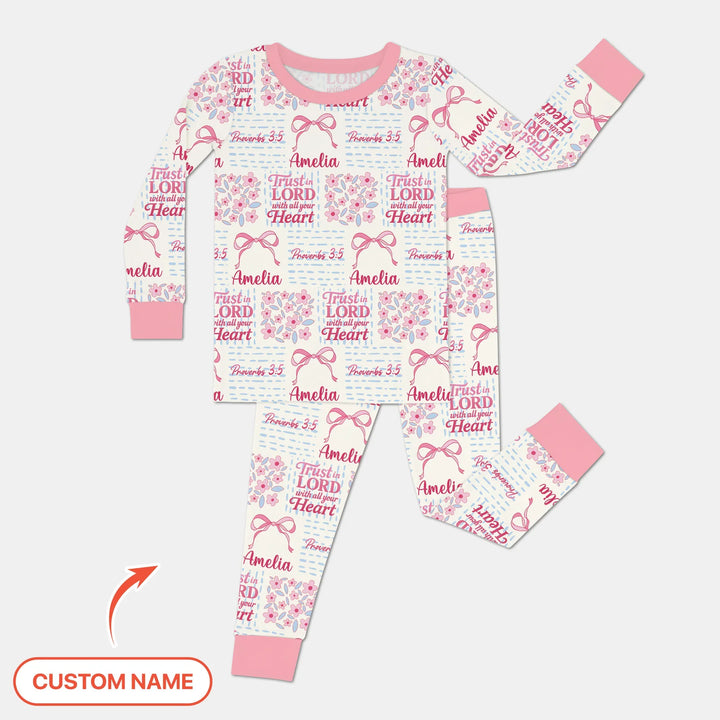 Trust The Lord With All Your Heart Custom Name Bamboo Two Piece Long Sleeve Pajama Set