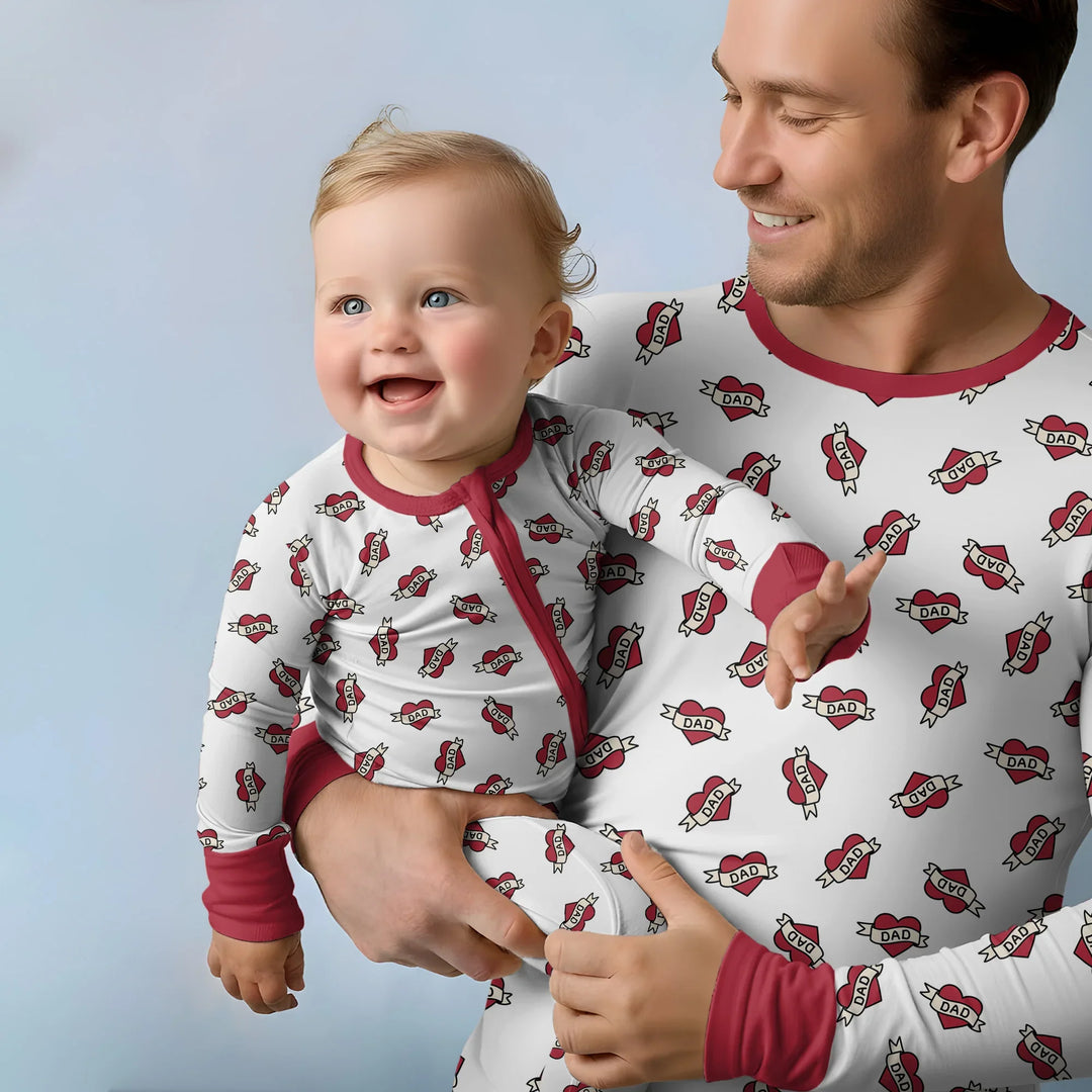 Old School Dad Hearts Daddy & Me Matching Bamboo Convertible Zippy