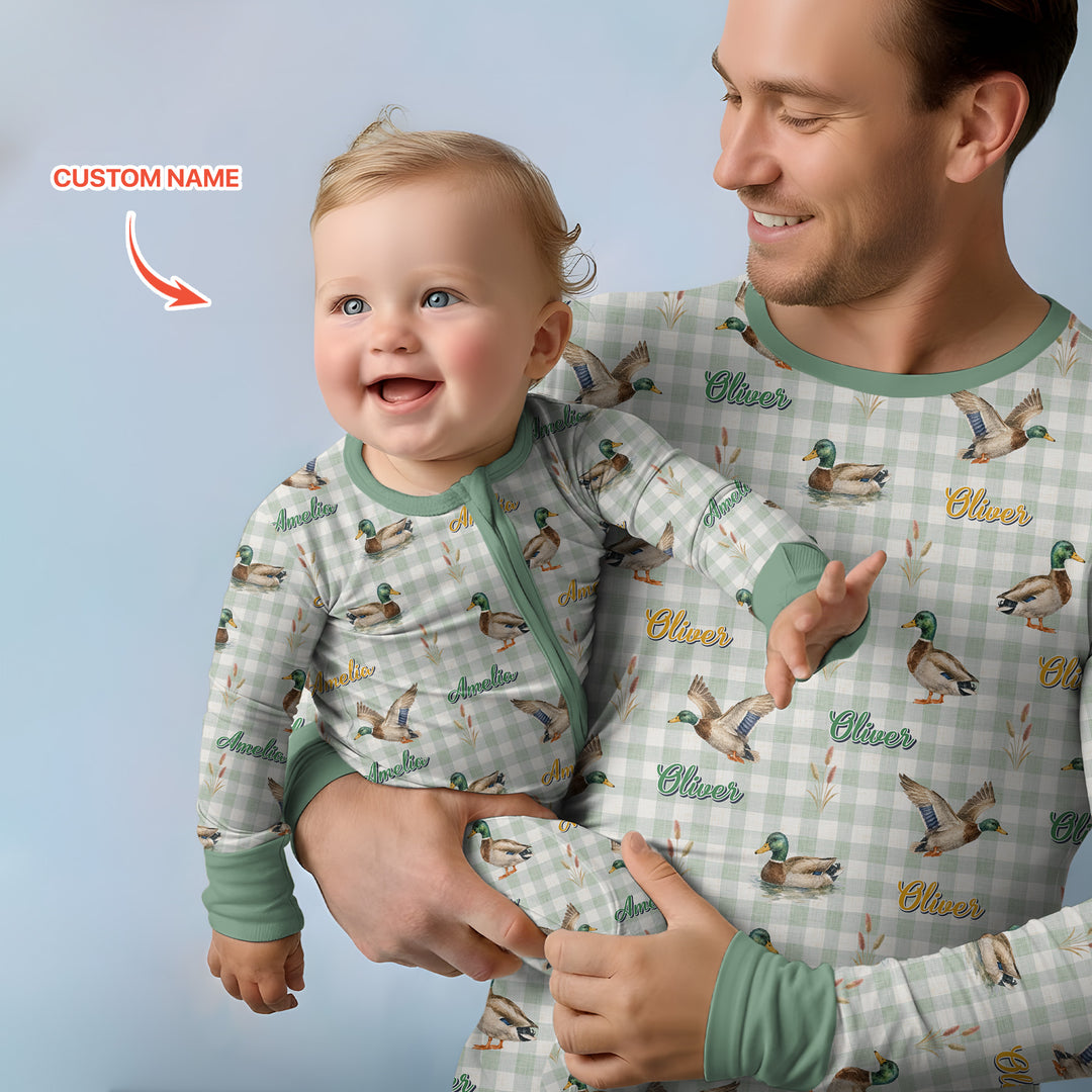 Mallard Duck Custom Name Bamboo Two Piece Long Sleeve Pajama Set