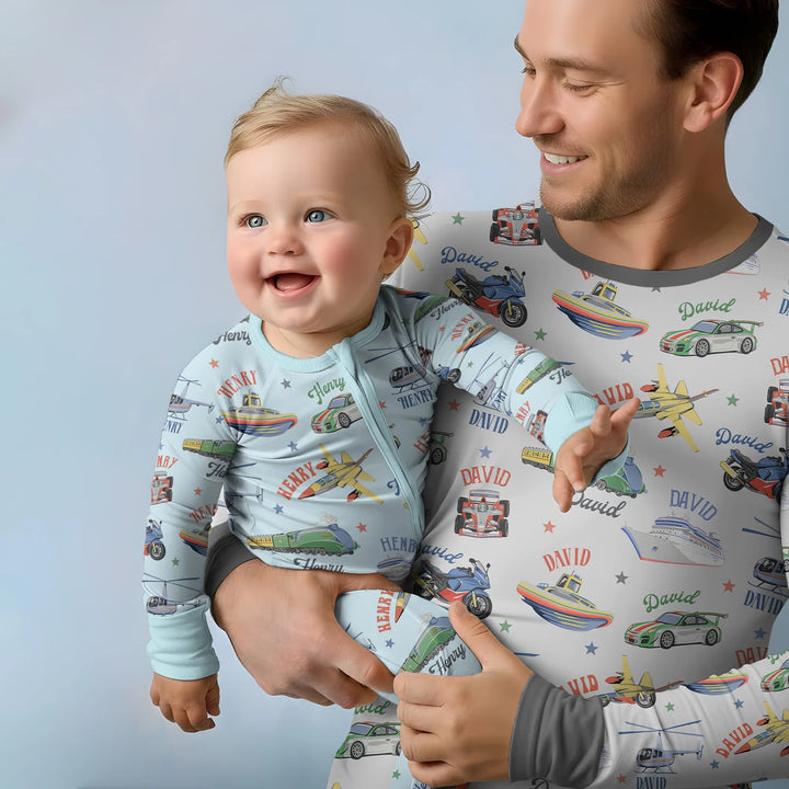 Fast Lane Custom Name Daddy & Me Matching Bamboo Men's Pajama Set