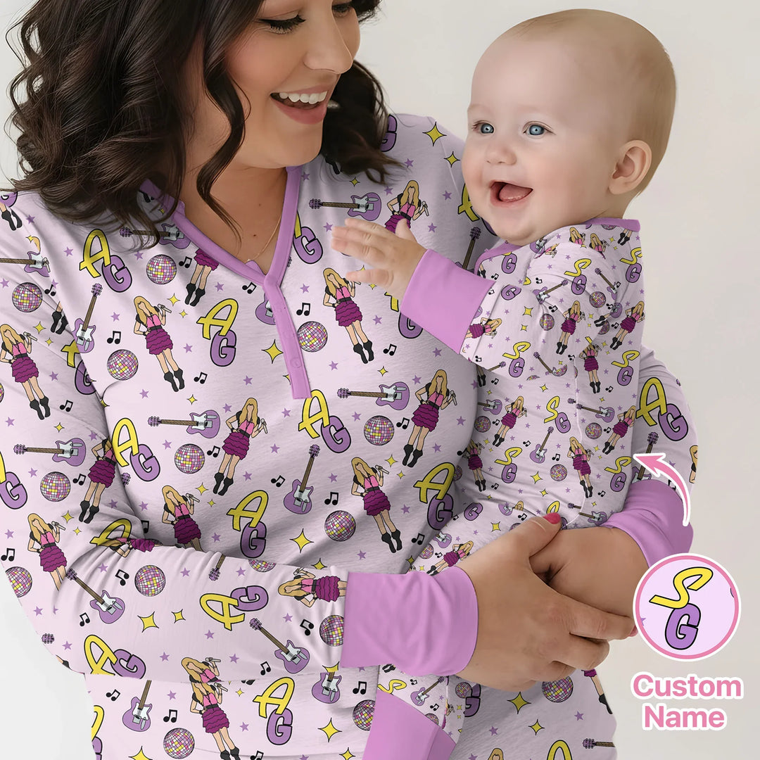 Custom Name Mini Rockstar Two Piece Long Sleeve Pajama Set