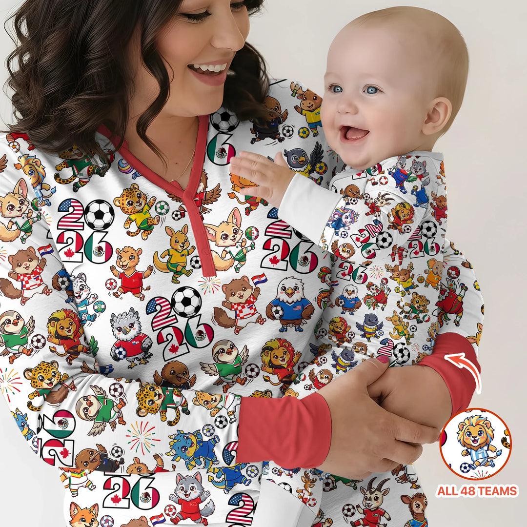 Kawaii Animals Soccer Tour 2026 Family Matching Bamboo Women Pajama Set
