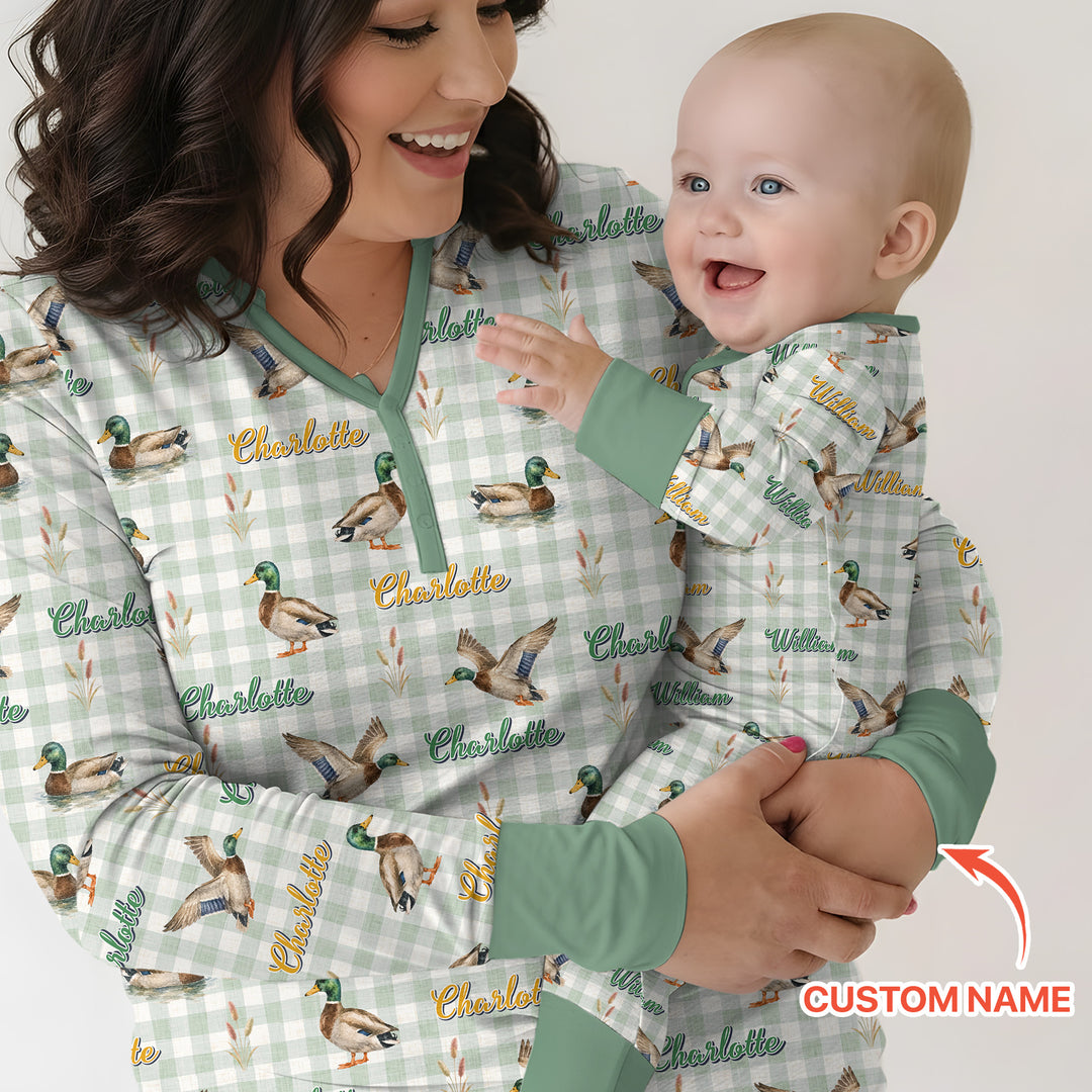Mallard Duck Custom Name Bamboo Women Pajama Set