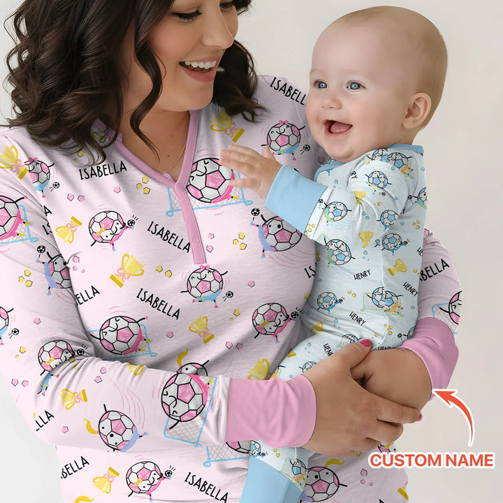 Custom Name Soccer Dad Team Matching Two Piece Long Sleeve Pajama Set