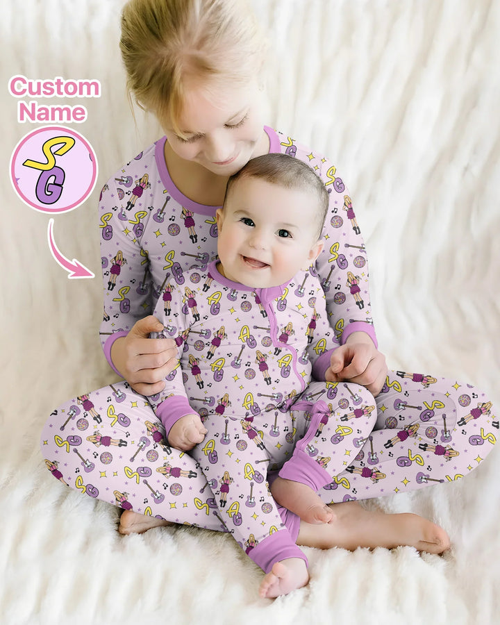 Custom Name Mini Rockstar Two Piece Long Sleeve Pajama Set