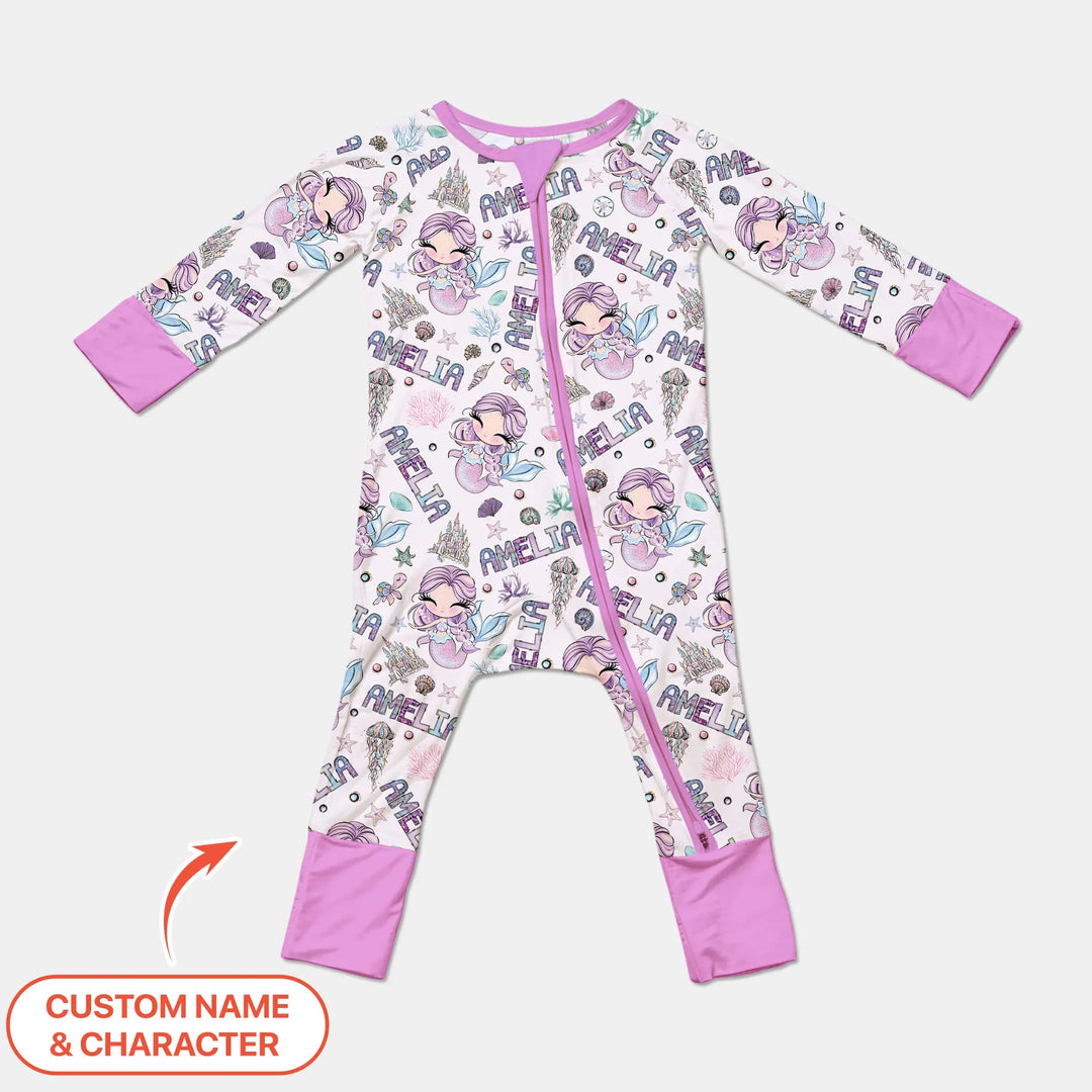 Custom Name Doodle Little Mermaid Bamboo Convertible Zippy