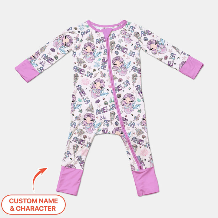 Custom Name Doodle Little Mermaid Bamboo Convertible Zippy