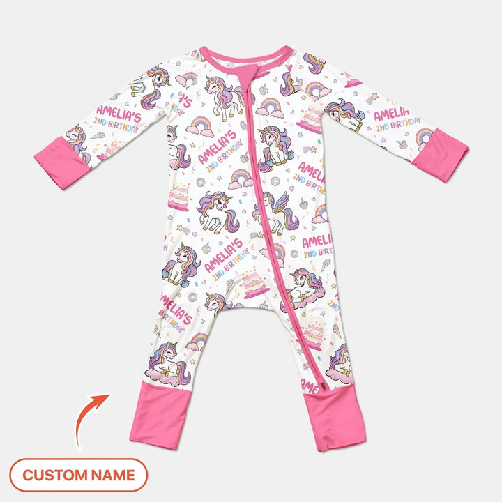 Custom Name Little Unicorn's Birthday Bamboo Convertible Zippy
