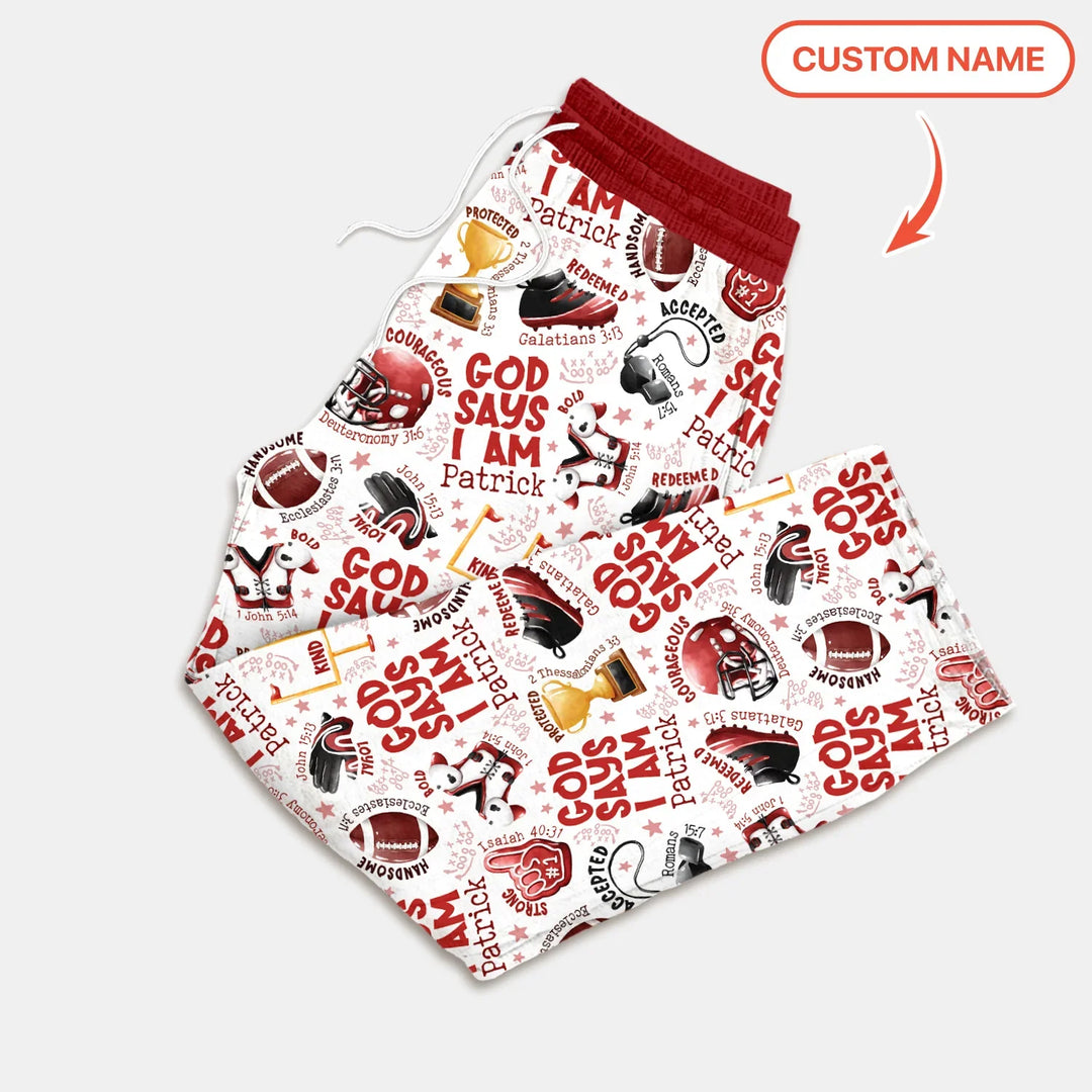 God Says I Am Touch Down Time Custom Name Bamboo Men's Pajama Set