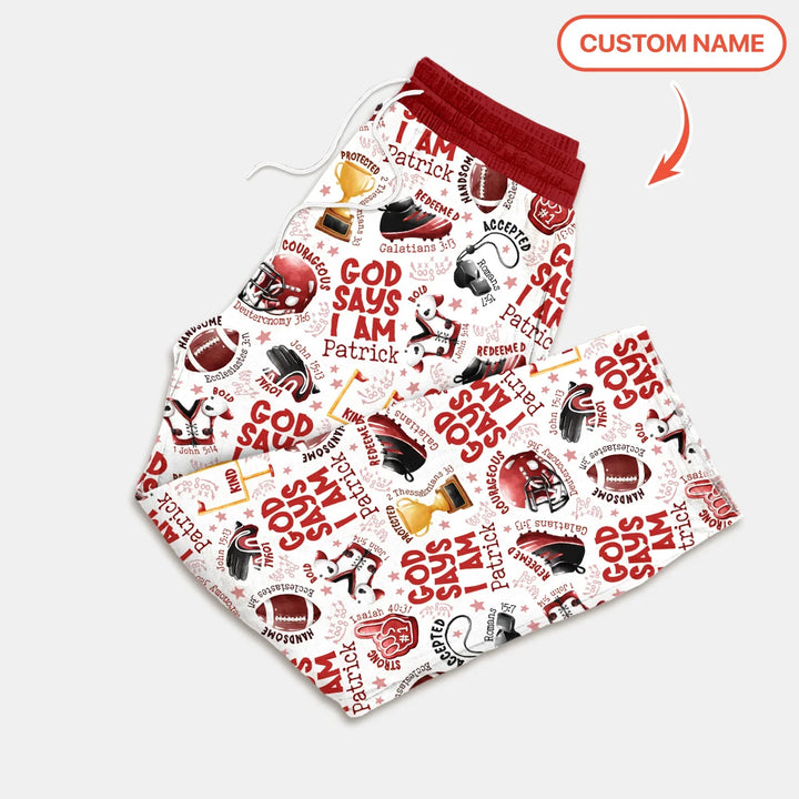 God Says I Am Touch Down Time Custom Name Bamboo Men's Pajama Set