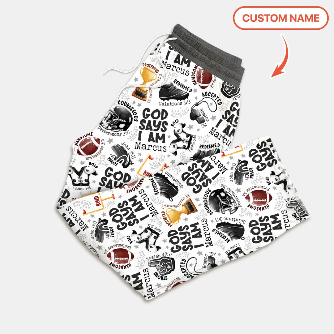 God Says I Am Touch Down Time Custom Name Bamboo Men's Pajama Set