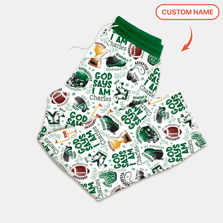God Says I Am Touch Down Time Custom Name Bamboo Men's Pajama Set