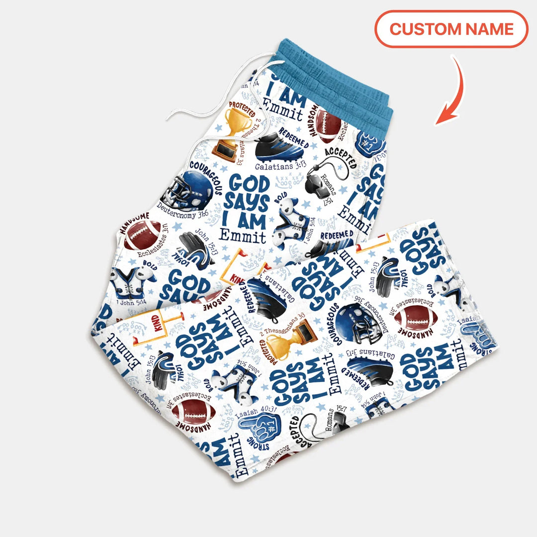 God Says I Am Touch Down Time Custom Name Bamboo Men's Pajama Set