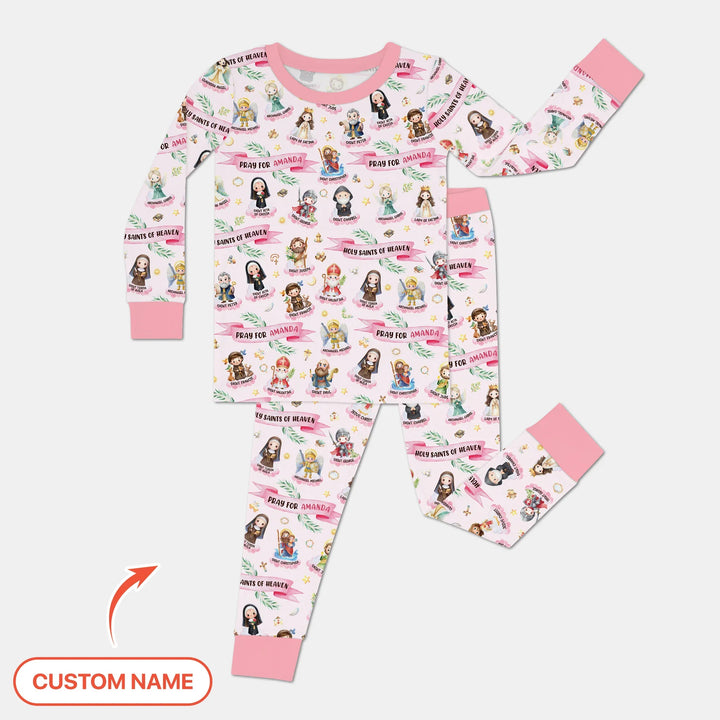 Holy Saints of Heaven Custom Name Bamboo Two Piece Long Sleeve Pajama Set