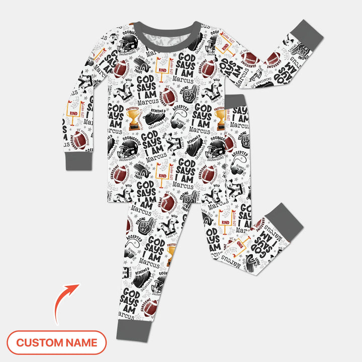 God Says I Am Touch Down Time Custom Name Bamboo Two Piece Long Sleeve Pajama Set