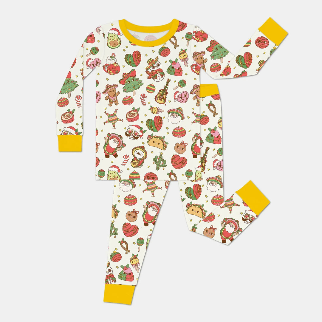 La Fiesta de Navidad Two Piece Long Sleeve Pajama Set , La Fiesta de Navidad Two Piece Long Sleeve Pajama Set - 12-18M / Yellow