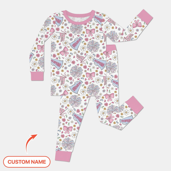 Custom Name Pastel Cheerleader Bamboo Two Piece Long Sleeve Pajama Set