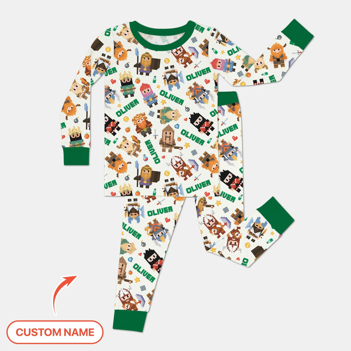 Blocky Buddy Squad Custom Name Bamboo Two Piece Long Sleeve Pajama Set
