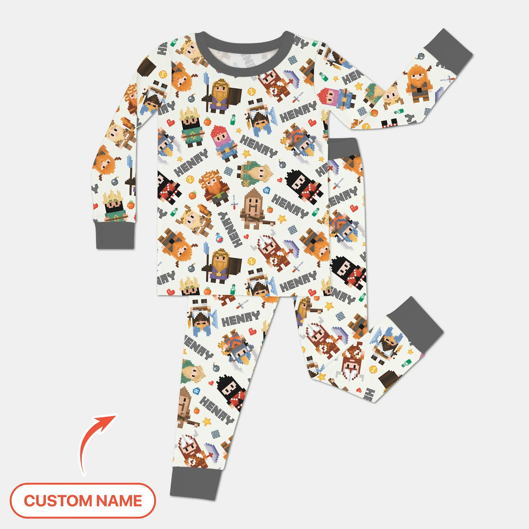 Blocky Buddy Squad Custom Name Bamboo Two Piece Long Sleeve Pajama Set