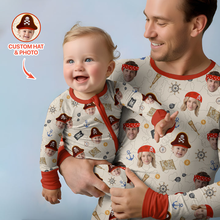 Custom Photo Treasure Map Adventures Family Matching Bamboo Men's Pajama Set