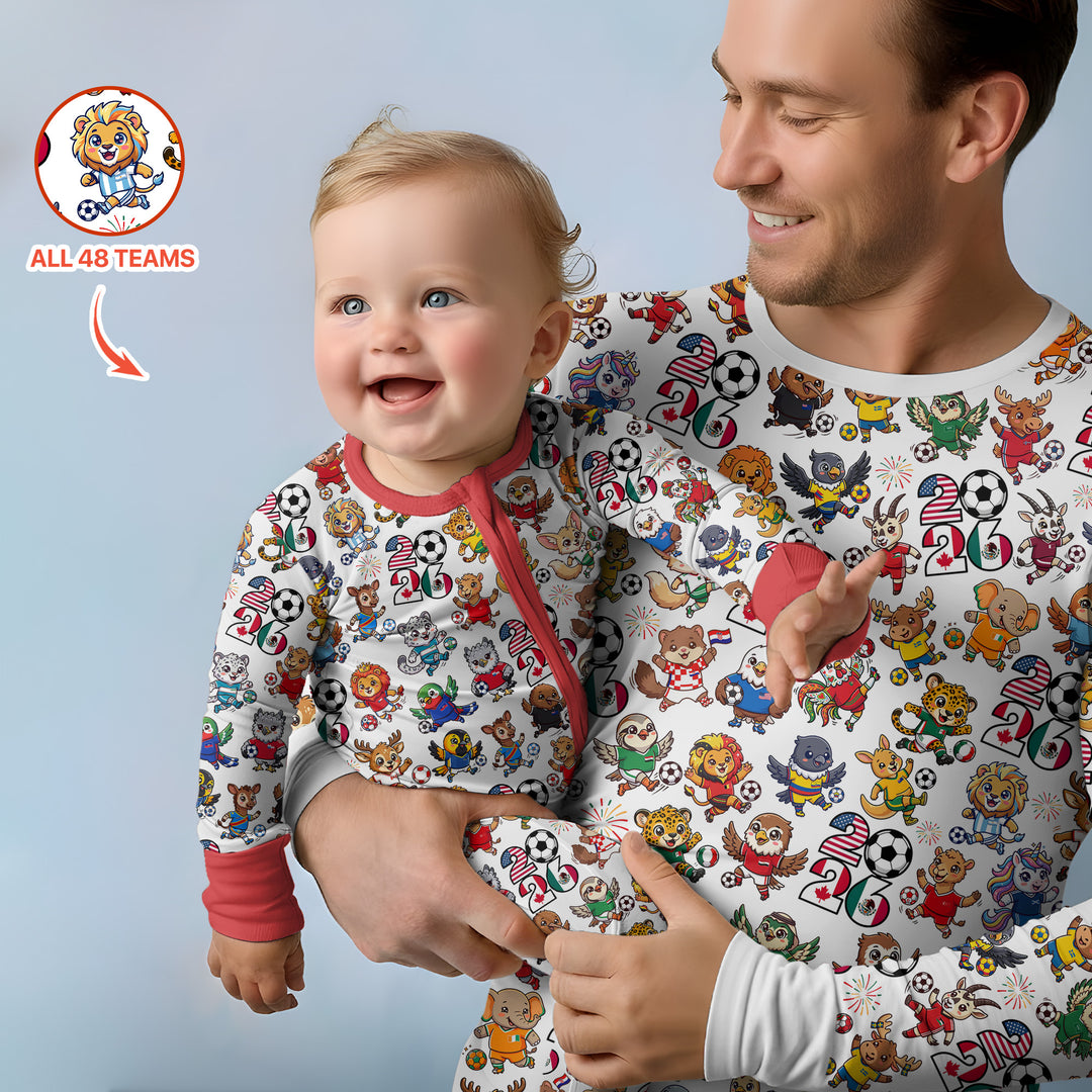 Kawaii Animals Soccer Tour 2026 Family Matching Bamboo Men's Pajama Set