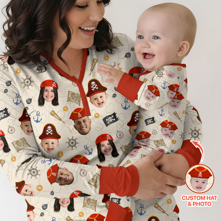 Custom Photo Treasure Map Adventures Family Matching Bamboo Women Pajama Set