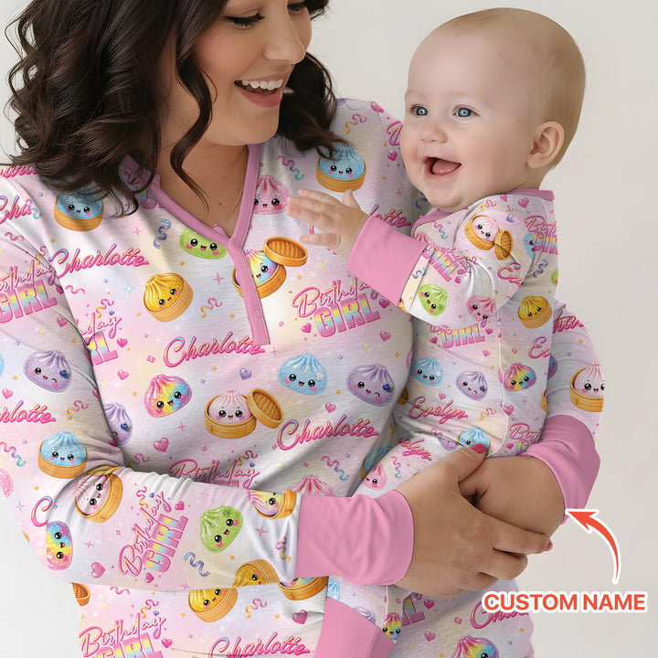 Birthday Girl Glitter Dumpling Bamboo Two Piece Long Sleeve Pajama Set
