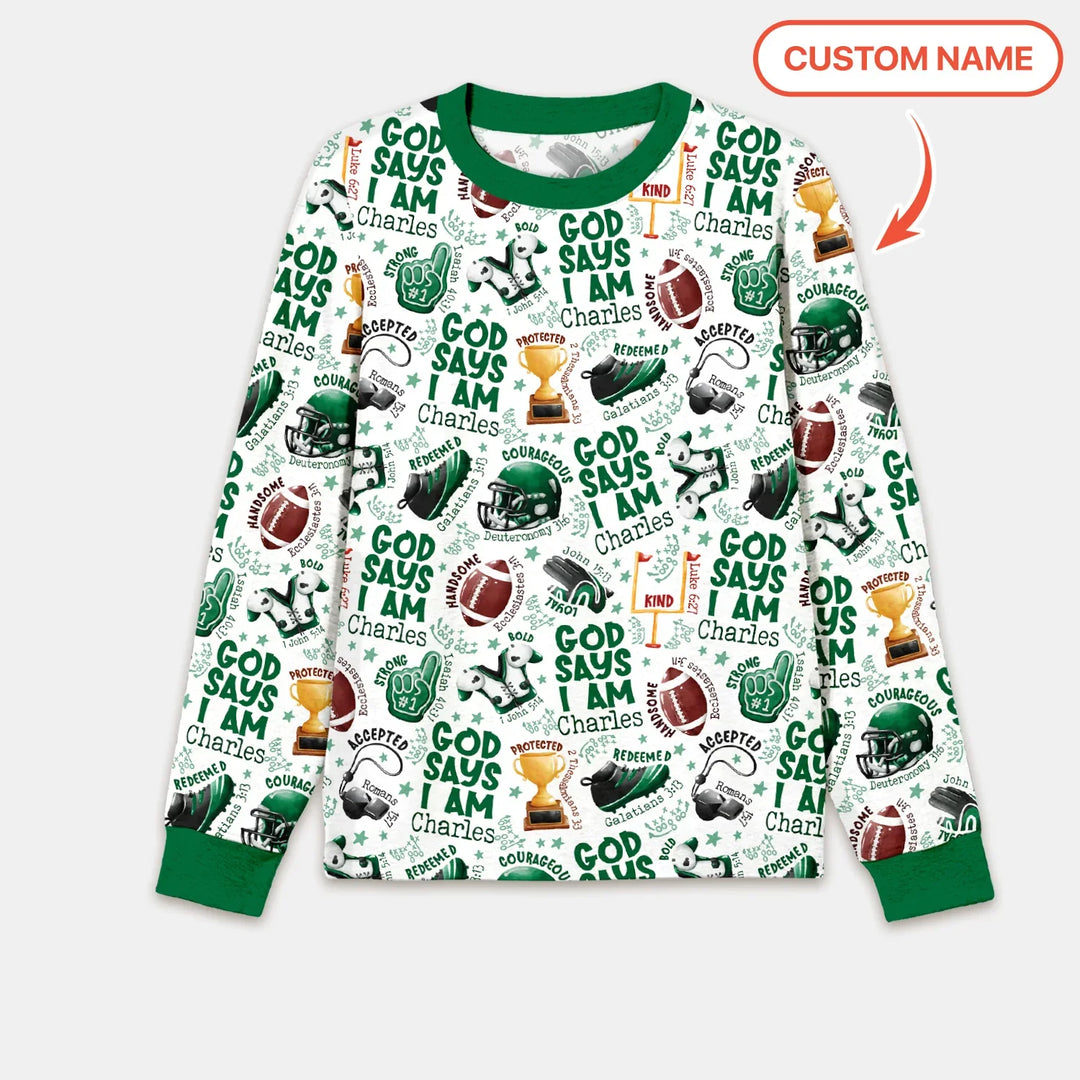 God Says I Am Touch Down Time Custom Name Bamboo Men's Pajama Set