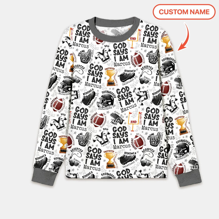 God Says I Am Touch Down Time Custom Name Bamboo Men's Pajama Set