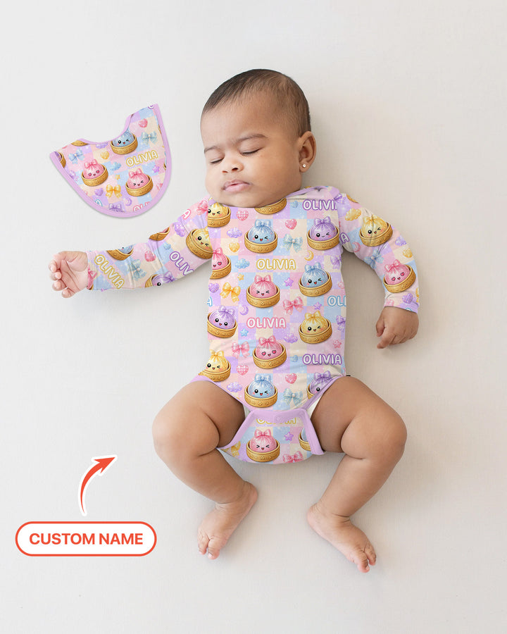 Custom Name Coquette Glitter Dumpling Bamboo Bodysuit